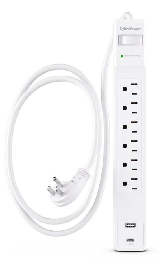 CyberPower 6 Outlet Surge Strip With USB - CSP604UCW
