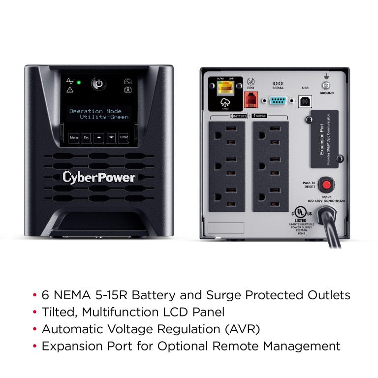 CyberPower Smart App Sinewave uninterruptible power supply (UPS) Line-Interactive 0.75 kVA 750 W 6 AC outlet(s) - PR750LCD3C