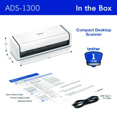 ADS-1300 Compact Desktop Scanner, 600 dpi Optical Resolution, 20-Sheet Duplex Auto Document Feeder - ADS1300