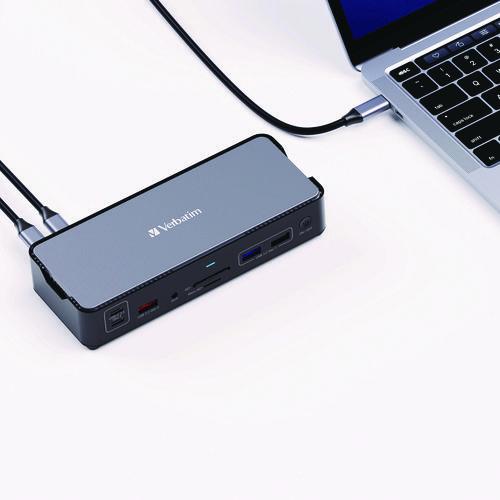VERBATIM USB-C Pro Docking Station 15-in-1, Audio/DisplayPort/HDMI/Micro SD/RJ45/SD/USB-A/USB-C, Gra - 32171