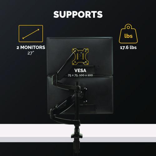 FELLOWES Platinum Series Dual Stacking Arm for 27" Monitors, 360 deg Rotation, 180 deg Tilt, 360 deg - 8043401