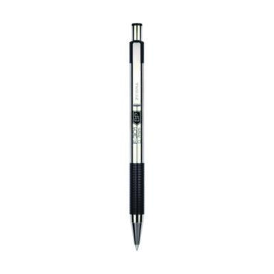 F-301 Ballpoint Pen, Retractable, Fine 0.7 mm, Black Ink, Stainless Steel/Black Barrel, Dozen - 27110 LEGRAND