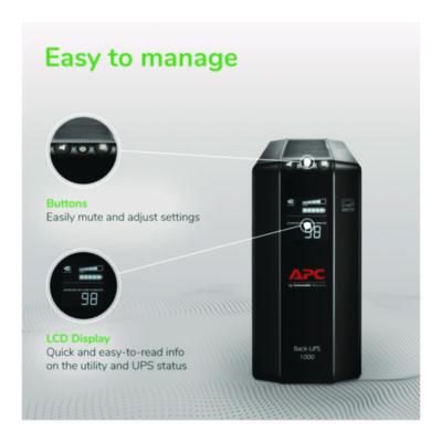 Back-UPS Pro Compact Tower LCD Battery Backup and Surge Protector with USB, 1,000 VA, 8 Outlets, 1,103 J - BX1000M