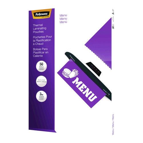 FELLOWES Laminating Pouches, 3 mil, 11.5" x 17.5", Gloss Clear, 50/Pack - 52013