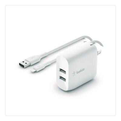 BOOST CHARGE Dual USB-A Wall Charger + Lightning to USB-A Cable, White - WCD001DQ1MWH BELKIN