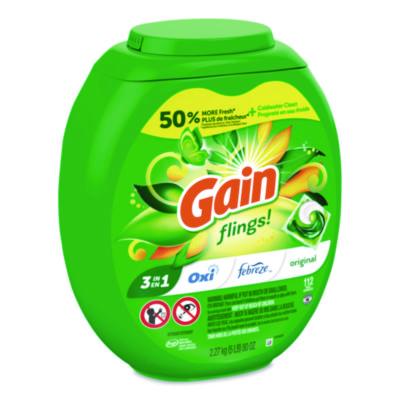 Flings Detergent Pods, Gain Original Scent, 112 Pods, 80 oz Tub - 02446 C2G