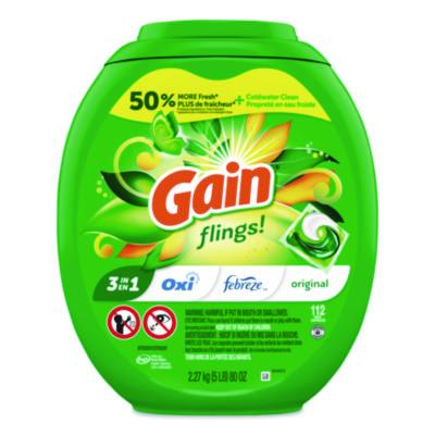 Flings Detergent Pods, Gain Original Scent, 112 Pods, 80 oz Tub - 02446 C2G