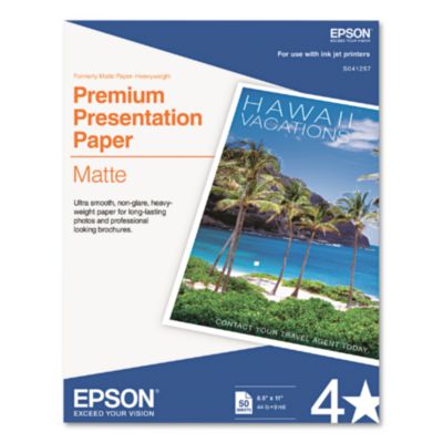 Premium Matte Presentation Paper, 9 mil, 8.5 x 11, Matte Bright White, 50/Pack - S041257