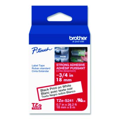 TZe Extra-Strength Adhesive Laminated Labeling Tape, 0.7" x 26.2 ft, Black on White - TZES241G