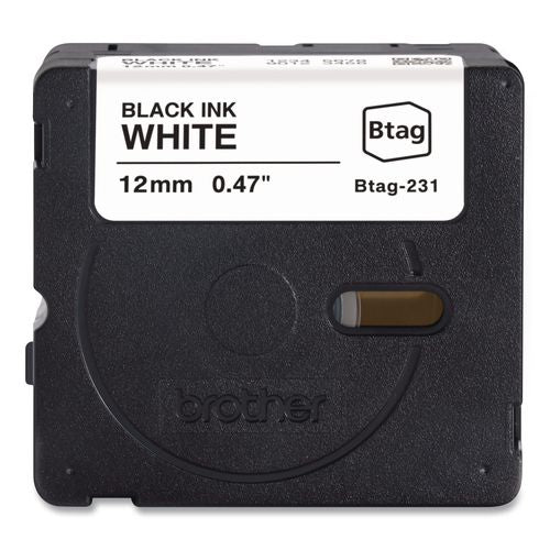 BROTHER Genuine P-Touch BTAG Label Tapes, 0.47" x 13.1 ft, Black on White - BTAG231