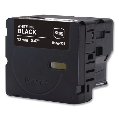 BROTHER Genuine P-Touch BTAG Label Tapes, 0.47" x 13.1 ft, White on Black - BTAG335 BROTHER