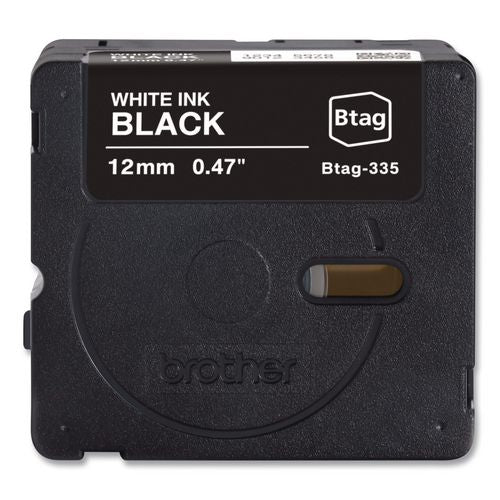 BROTHER Genuine P-Touch BTAG Label Tapes, 0.47" x 13.1 ft, White on Black - BTAG335