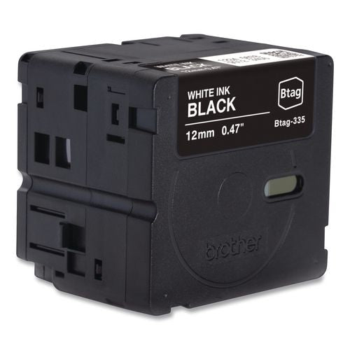 BROTHER Genuine P-Touch BTAG Label Tapes, 0.47" x 13.1 ft, White on Black - BTAG335 BROTHER