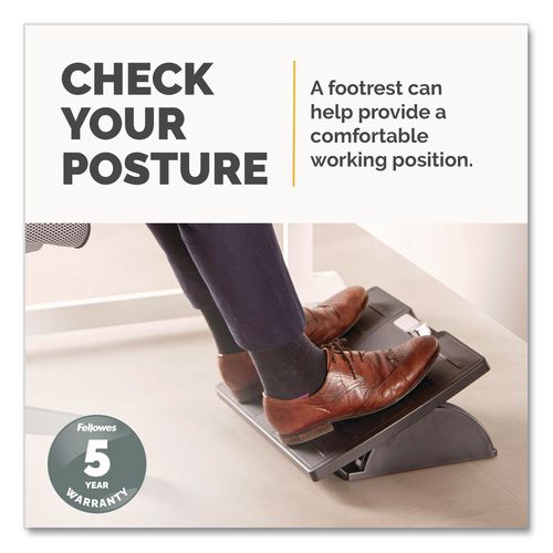 FELLOWES Adjustable 3-Height Footrest, Tilt Lock, 17.5w x 13.13d x 4.38 to 5.63h, Black/Silver - 8032201