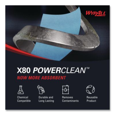 Power Clean X80 Heavy Duty Cloths, Jumbo Roll, 12.4 x 12.2, Blue, 455/Roll - 41043 C2G