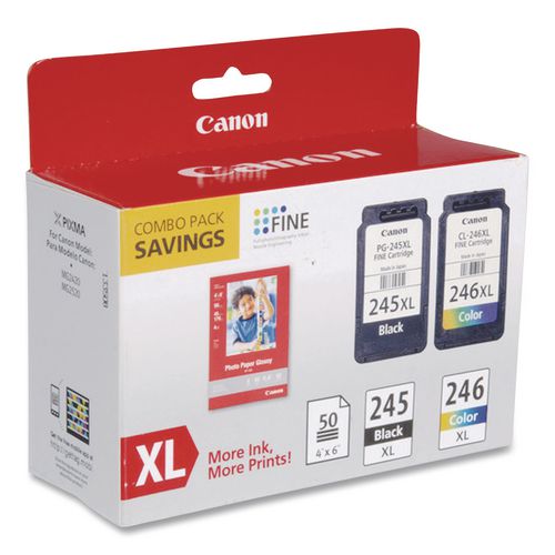 CANON  (PG-245XL/CL-246XL) Ink/Paper Combo, 180/300 Page-Yield, Black/Tri-Color - 8278B005