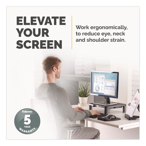 FELLOWES Standard Monitor Riser, 13.38" x 13.63" x 2" to 4", Graphite, Supports 60 lbs - 9169301
