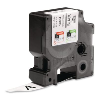 Rhino Permanent Poly Industrial Label Tape, 0.75" x 18 ft, White/Black Print - 18484