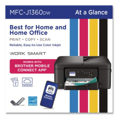 MFCJ1360DW Work Smart 1360 Wireless Color Inkjet AIO Printer, Copy/Print/Scan - MFCJ1360DW