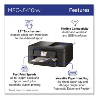 MFCJ1410DW Work Smart 1410 Wireless Color Inkjet AIO Printer, Copy/Print/Scan - MFCJ1410DW