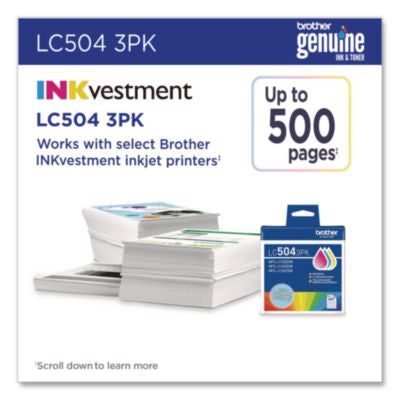 LC504 INKvestment Ink, 500 Page-Yield, Cyan/Magenta/Yellow, 3/Pack - LC5043PKS