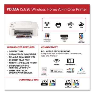 PIXMA TS3720 Inkjet Printer, Copy/Print/Scan - 6671C022