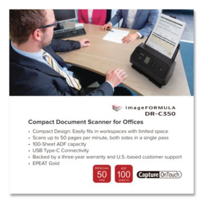 imageFORMULA DR-C350, 600 dpi Optical Resolution, 100-Sheet Duplex Auto Document Feeder - 7290C002