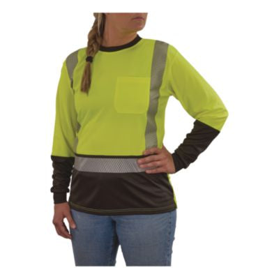 GloWear 8278BK Class 2 Women's Performance Hi-Vis Long Sleeve T-Shirt with Black Bottom, Small, Lime - 22332 C2G