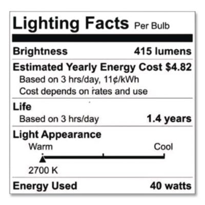 Incandescent A15 Light Bulb for Kitchen Appliances, 40 W, 120 V, Clear - 15206 C2G