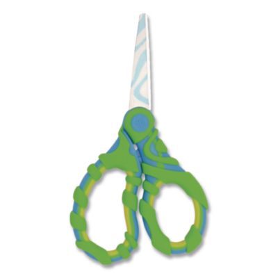 Vibez Student Scissors, Pointed Tip, 5" Long, 2.25" Cut Length, Straight Green/Blue Handle - 00858 C2G
