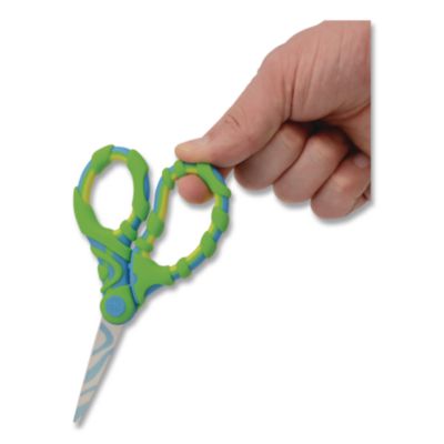 Vibez Student Scissors, Pointed Tip, 5" Long, 2.25" Cut Length, Straight Green/Blue Handle - 00858 C2G