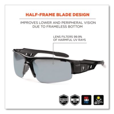 Skullerz Dagr Safety Glasses, Black Half Frame, Mirrored Silver Single Lens - 52042