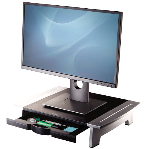 Fellowes Computer Monitor Stand with 5 Height Adjustments - Office Suites Monitor Riser with Storage Tray - Ergonomic Adjustable Monitor Stand for Computers - Max Weight 36KG/Max Size 28" - Graphite - 8031101