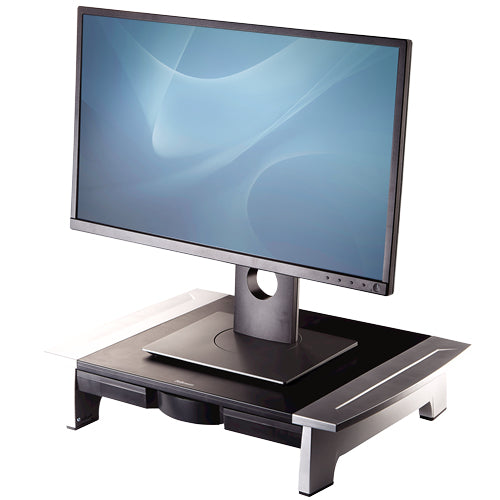 Fellowes Computer Monitor Stand with 5 Height Adjustments - Office Suites Monitor Riser with Storage Tray - Ergonomic Adjustable Monitor Stand for Computers - Max Weight 36KG/Max Size 28" - Graphite - 8031101