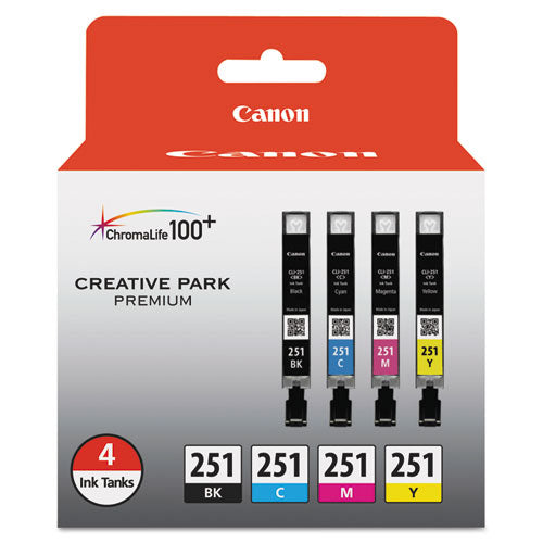 CANON  (CLI-251) ChromaLife100+ Ink, Black/Cyan/Magenta/Yellow, 4/Pack - 6513B004