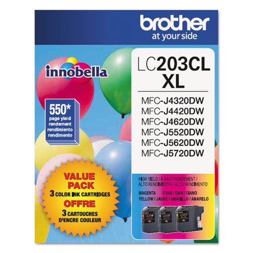 BROTHER  Innobella High-Yield Ink, 550 Page-Yield, Cyan/Magenta/Yellow - LC2033PKS