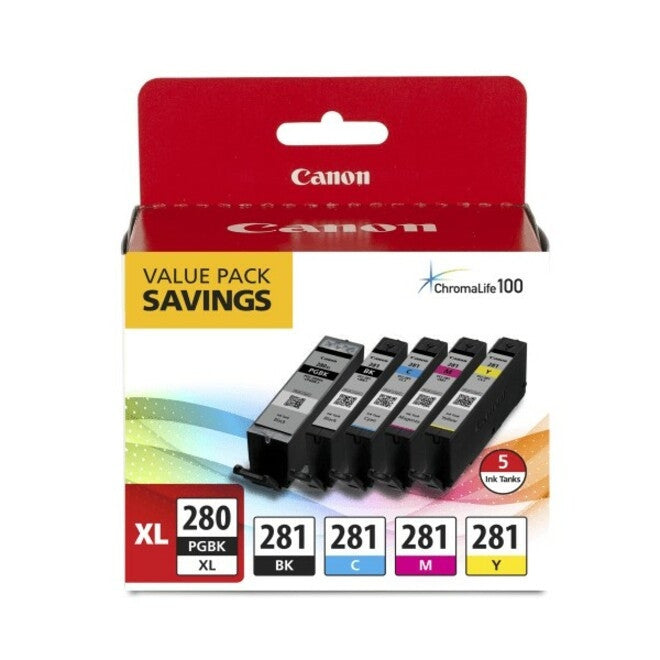 Canon PGI-280 XL / CLI-281 Original Ink Cartridge - Value Pack - Black, Cyan, Magenta, Yellow, Pigment Black - Inkjet - 5 / Pack 2021C007 Canon