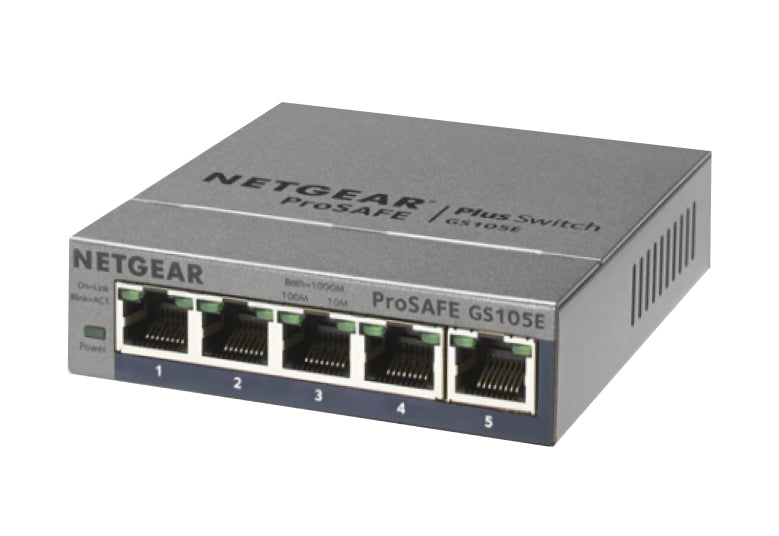 NETGEAR 5-Port Gigabit Ethernet Plus Switch (GS105Ev2) - GS105E-200NAS