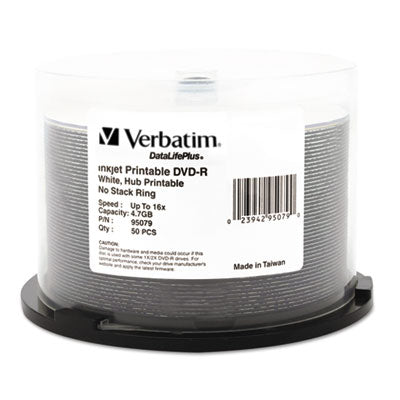 DVD-R DataLife Plus Printable Recordable Disc, 4.7 GB,16x, Spindle, White, 50/Pack - 95079