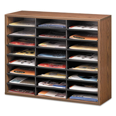 Literature Organizer, 24 Letter Compartments, 29 x 11.88 x 23.44, Medium Oak - 25043
