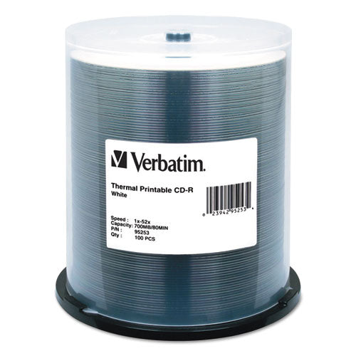 VERBATIM CD-R DataLifePlus Printable Recordable Disc, 700 MB/80 min, 52x, Spindle, White, 100/Pack - 95253 VERBATIM