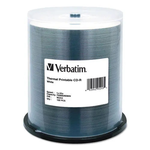 VERBATIM CD-R DataLifePlus Printable Recordable Disc, 700 MB/80 min, 52x, Spindle, White, 100/Pack - 95253 VERBATIM