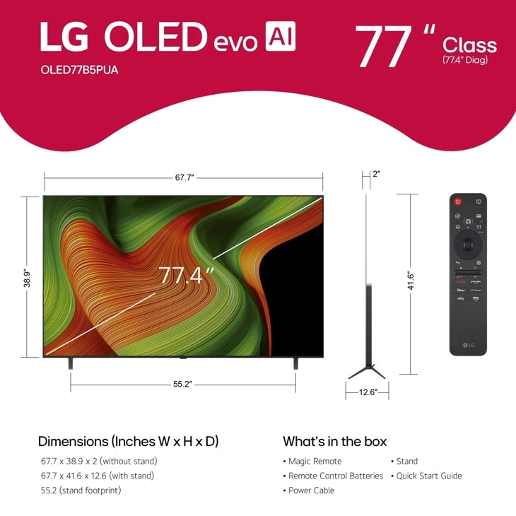 LG OLED AI OLED77B5PUA 195.6 cm (77") 4K Ultra HD Smart TV Wi-Fi Black - OLED77B5PUA.AUS LG