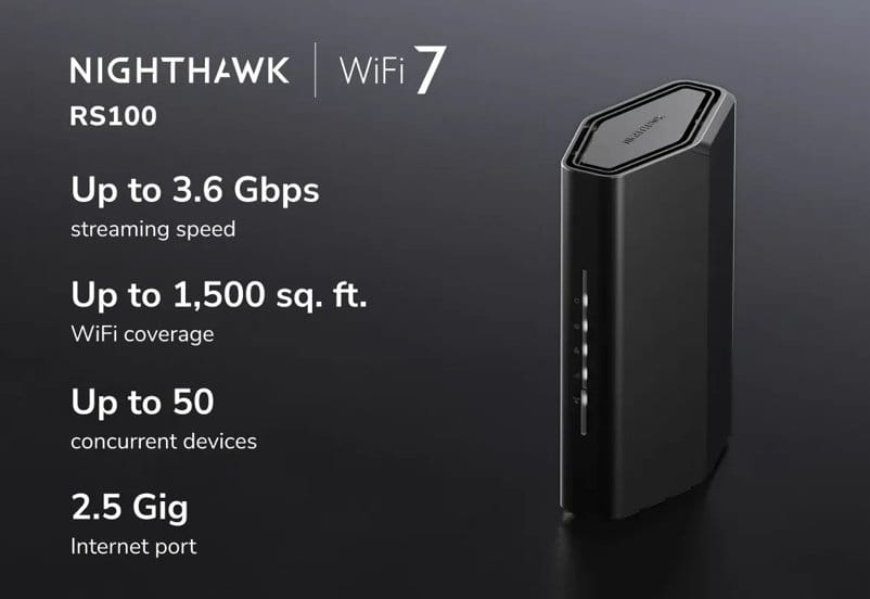 NETGEAR Bridge / Router NETGEAR Nighthawk RS100 wireless router Gigabit Ethernet Dual-band (2.4 GHz / 5 GHz) Black - RS100-100NAS
