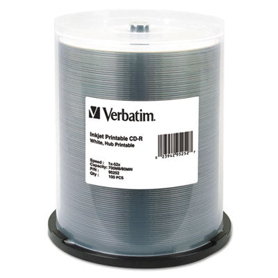 CD-R Printable Recordable Disc, 700 MB, 52x, Spindle, White, 100/Pack - 95252