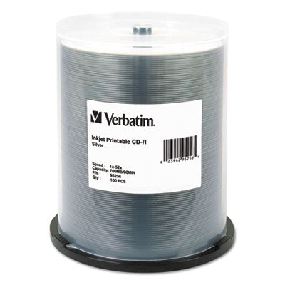 CD-R Printable Recordable Disc, 700 MB/80 min, 52x, Spindle, Silver, 100/Pack - 95256
