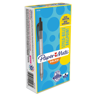 InkJoy 100 RT Ballpoint Pen, Retractable, Medium 1 mm, Black Ink, Smoke/Black Barrel, Dozen - 1951254