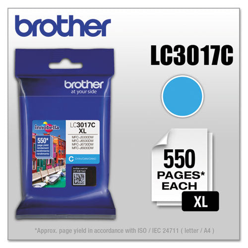 BROTHER Innobella High-Yield Ink, 550 Page-Yield, Cyan - LC3017C BROTHER