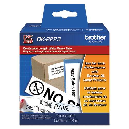 BROTHER Continuous Paper Label Tape, 2" x 100 ft, Black/White - DK2223