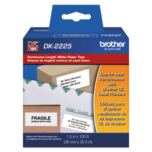 BROTHER Continuous Paper Label Tape, 1.5" x 100 ft, Black/White - DK2225
